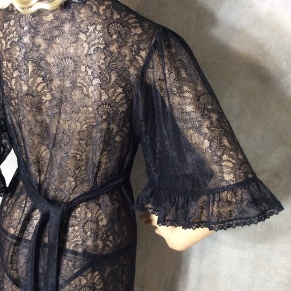 🎀BLACK SHEER LACE BELL SLEEVE MINI DRESS BOHO LUV - Picture 6 of 8